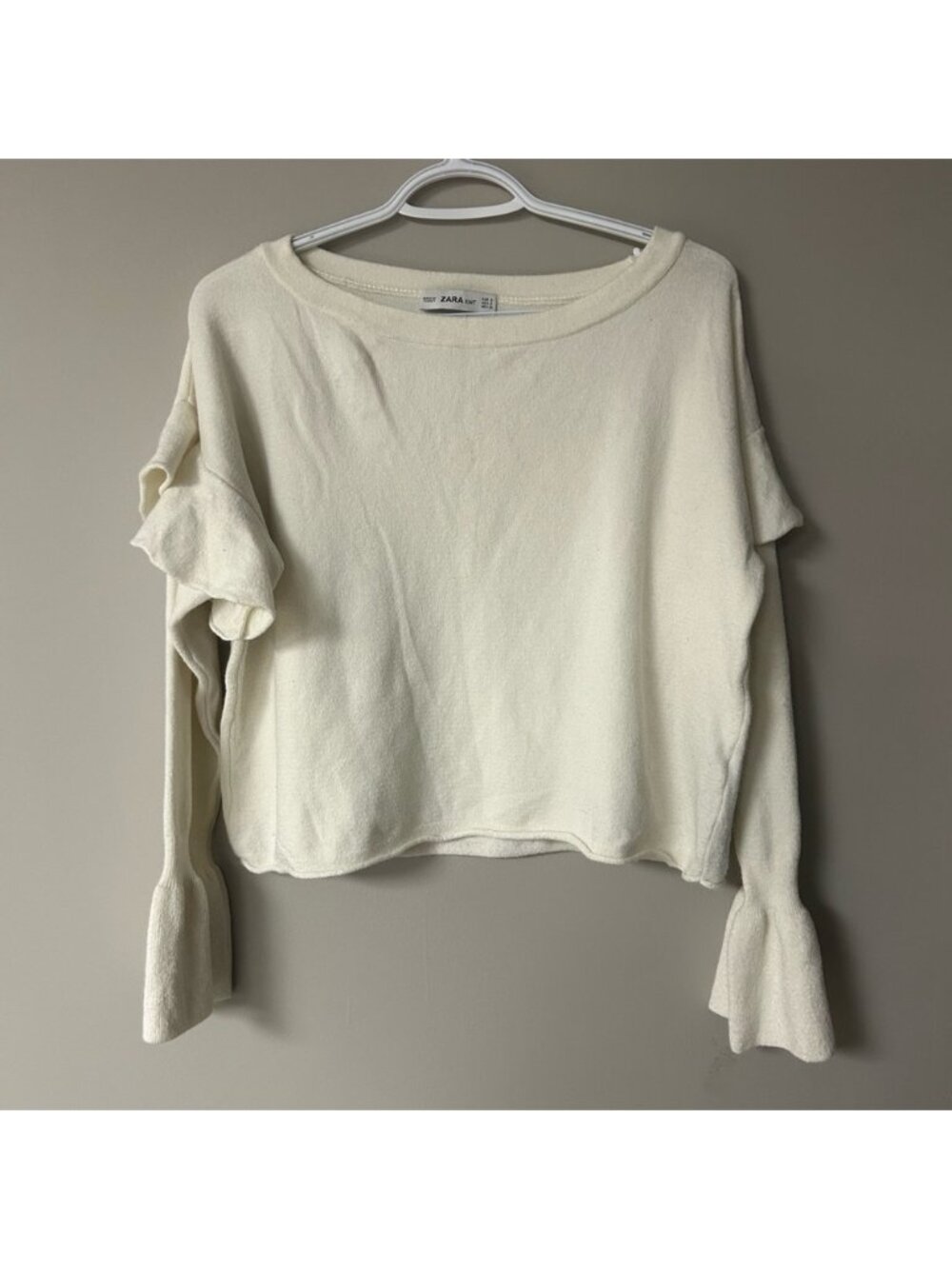 Zara Off White Bell Sleeve Knit Sweater